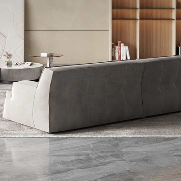 Contemporary Genuine Leather/Fabric Recessed Arm Sofa for Living Room