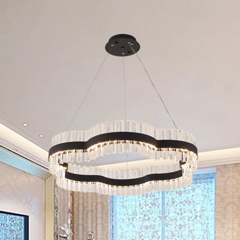 1/2 Ebenen Blumen Wohnzimmer Deckendecke Kristall Kristall 23,5 "/31,5" breites LED -minimalistisches hängendes Lichtkit in Schwarz/Gold