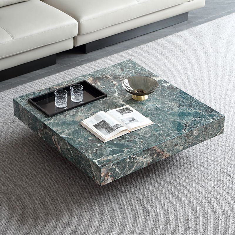 Glam Square Slate Coffee Table Stainless Steel Sled Cocktail Table