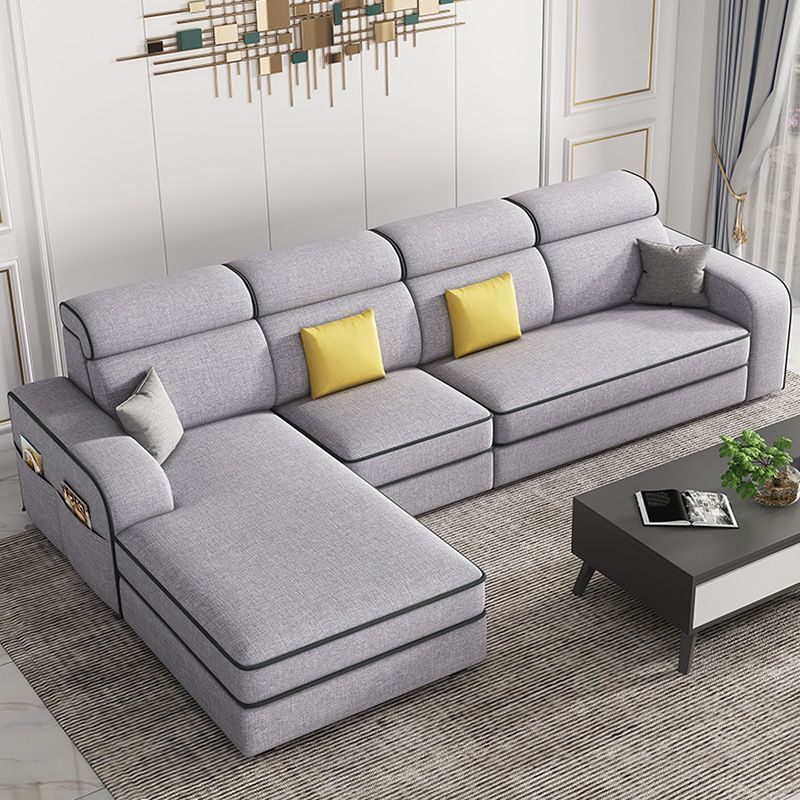 Scandinavian L-Shape Sectional with Square Arm and Storage for Four People