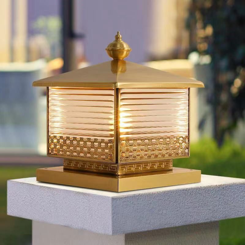 Metal Rectangle Shape Waterproof Pillar Lamp Modern Style 1-Light Outdoor Light