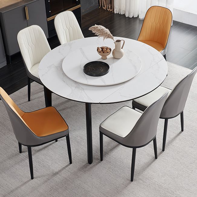 Slate and Wood Table Modern Minimalist Home Retractable Round Dining Table