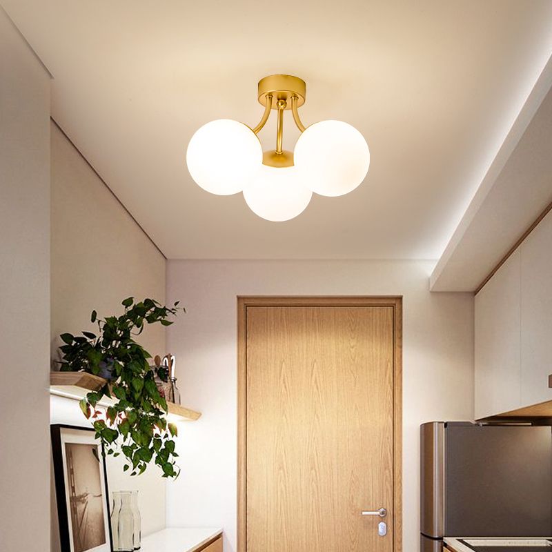 Nordic Modern Minimalist Glass Flush Mount Lamp with Glass Shade for Living Room