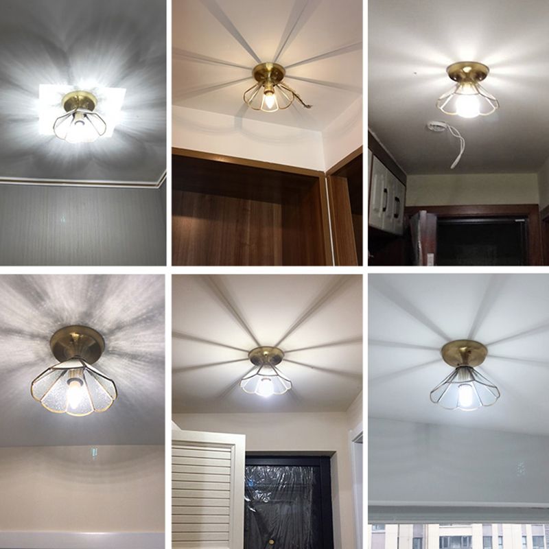 Konische Foyer Deckenleuchte Vintage Glas 1 Glühbirne Messing Licht mit Scalloped Edge