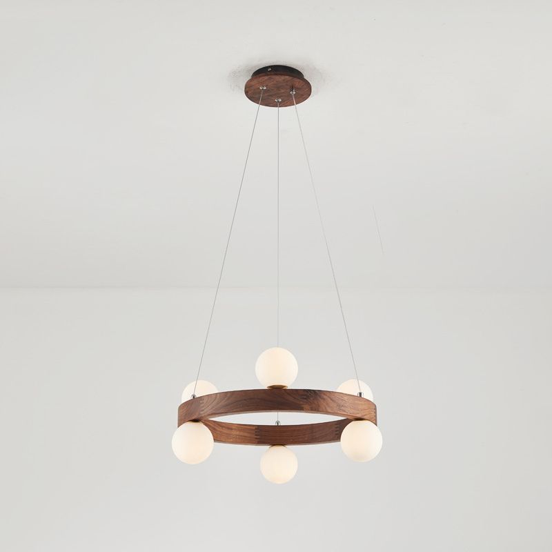 Nordic Minimalist Circular Chandelier Lamp Wood Hanging Pendant Lights for Restaurant