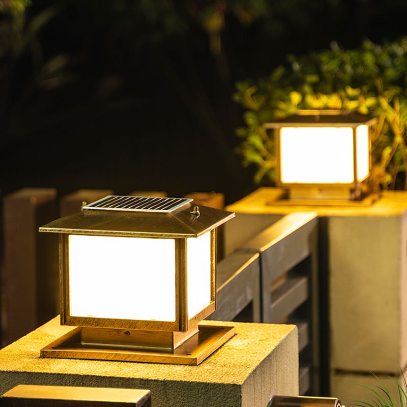 Contemporary Pillar Light Geometric LED Solar Lighting Fixture for Garden