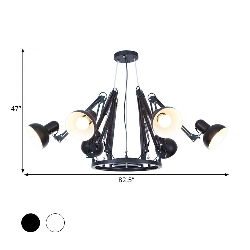 6-Light Dome Pendant Lighting with Spider Design Retro Black/White Metallic Chandelier Light Fixture with Adjustable Arm