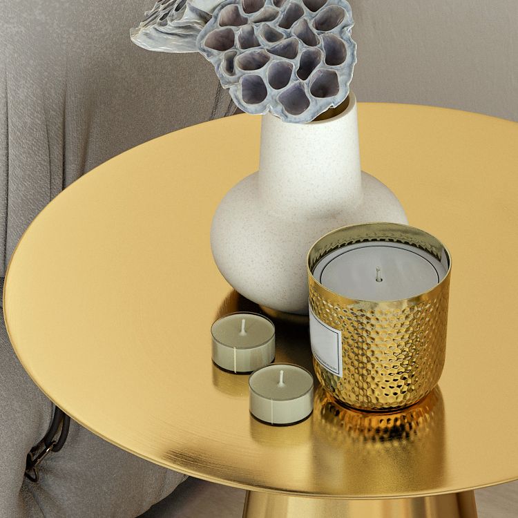 22.24" Tall Round Top Side Table Stainless Steel Pedestal End Table