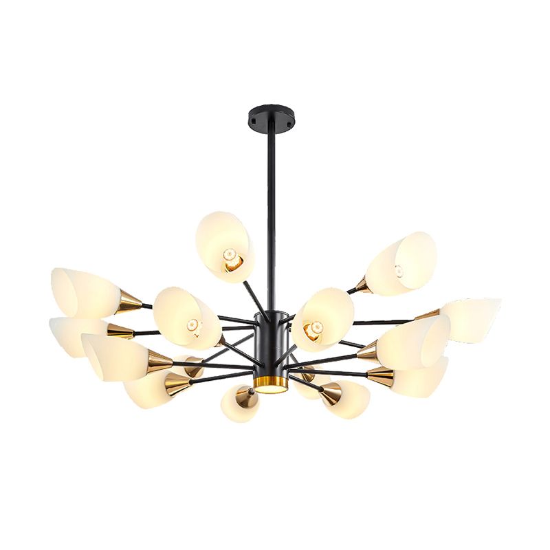 6/10/16 Bulbs Living Room Ceiling Pendant Postmodern Black/Gold Chandelier with Tulip White Glass Shade