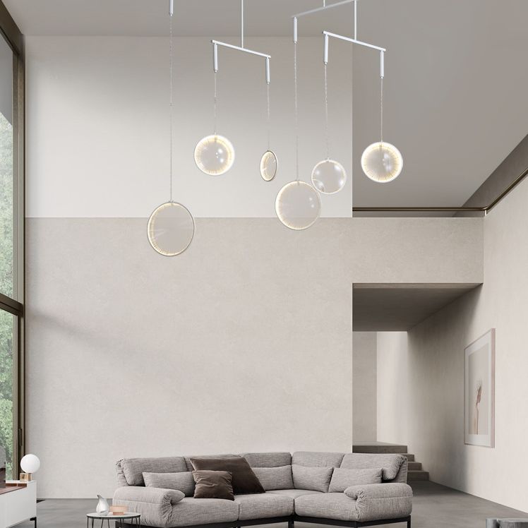 Lámpara de lente de vidrio transparente Simplicidad de 3 luces White Hanging Lighting para escalera