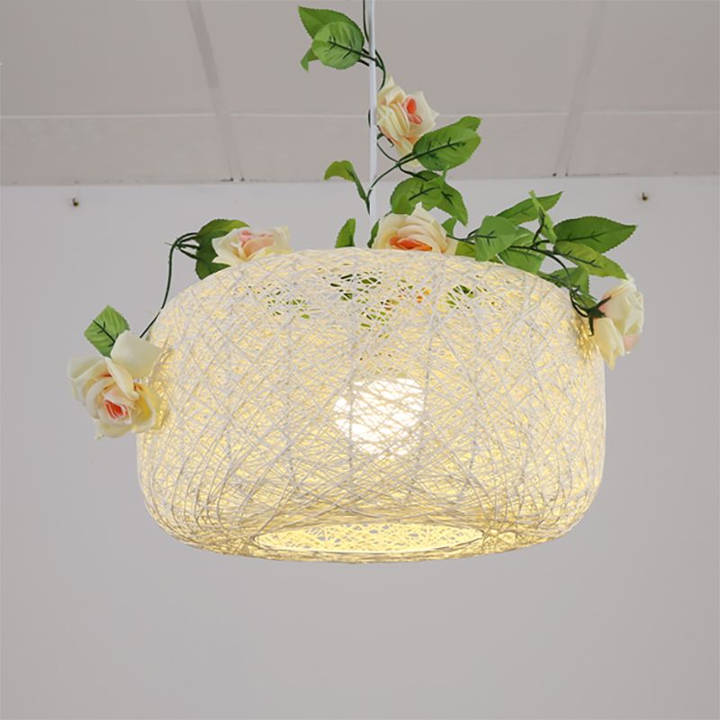 Lámpara colgante de tambor de luz simple/lámpara colgante rústica de bina en blanco