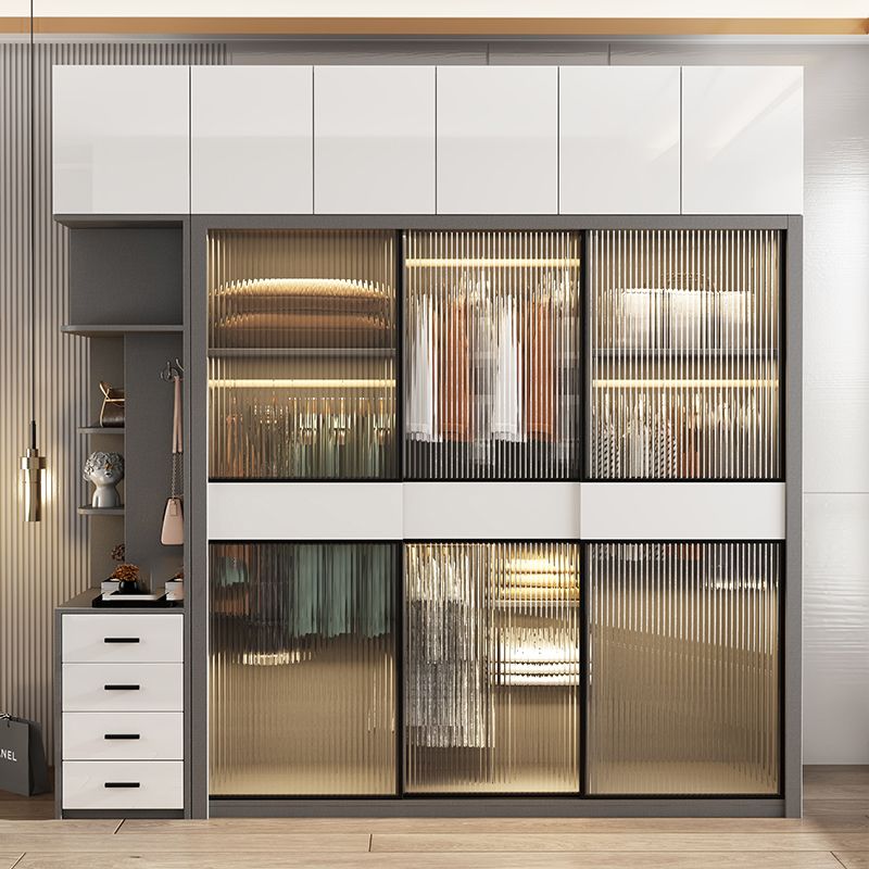 White Storage Cabinet with Glass Doors Contemporary Sliding Door Cabinet with Drawer