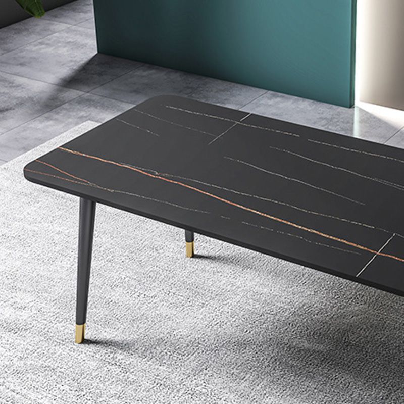 Rectangle Black Base Dining Table Glam Stone Table for Kitchen