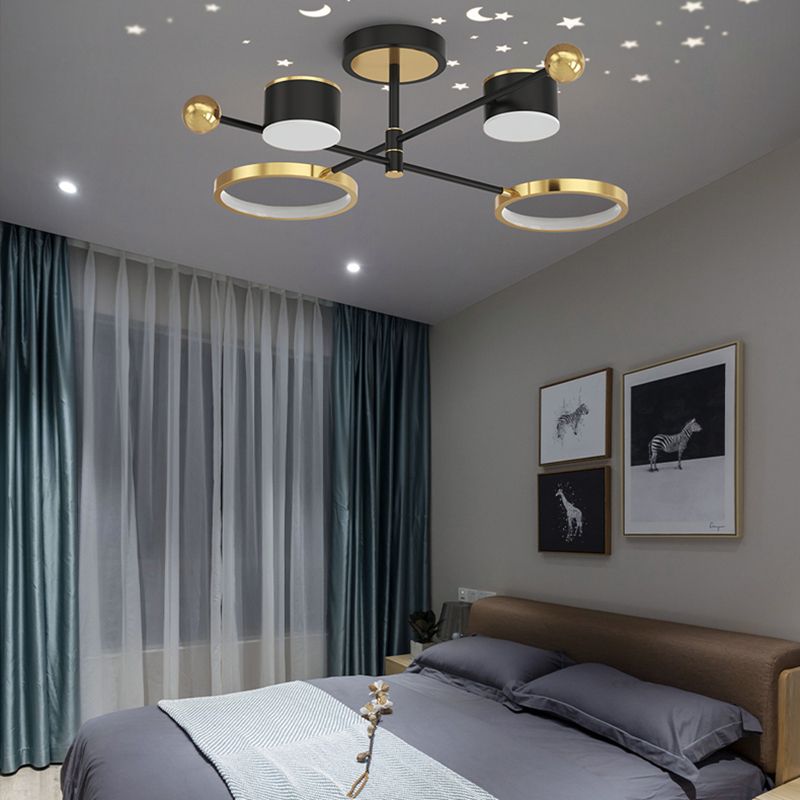 Postmodern Metal Hanging Lights Multi Lights Gold and Black Chandelier for Living Room