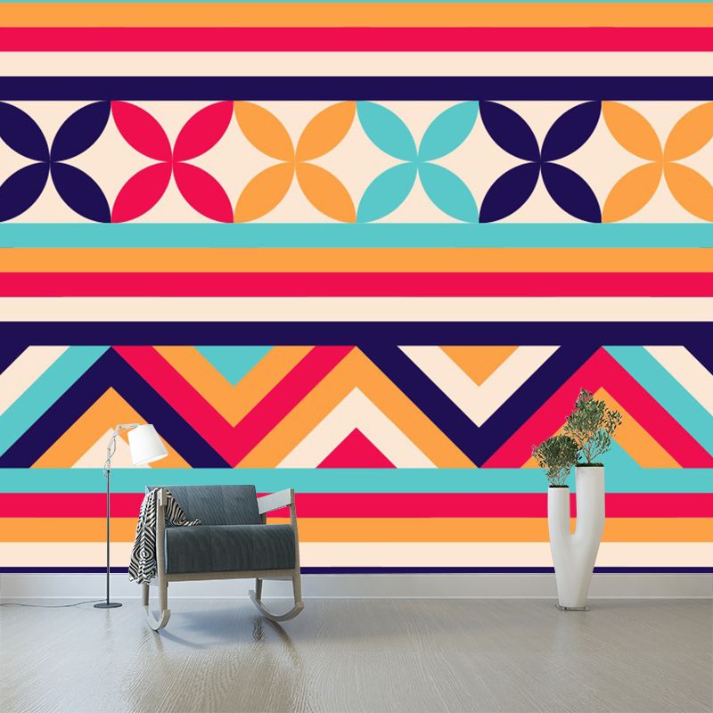 Color-Block Geometry Mural Wallpaper Bohemia Moisture Resistant Bedroom Wall Decor, Custom Size