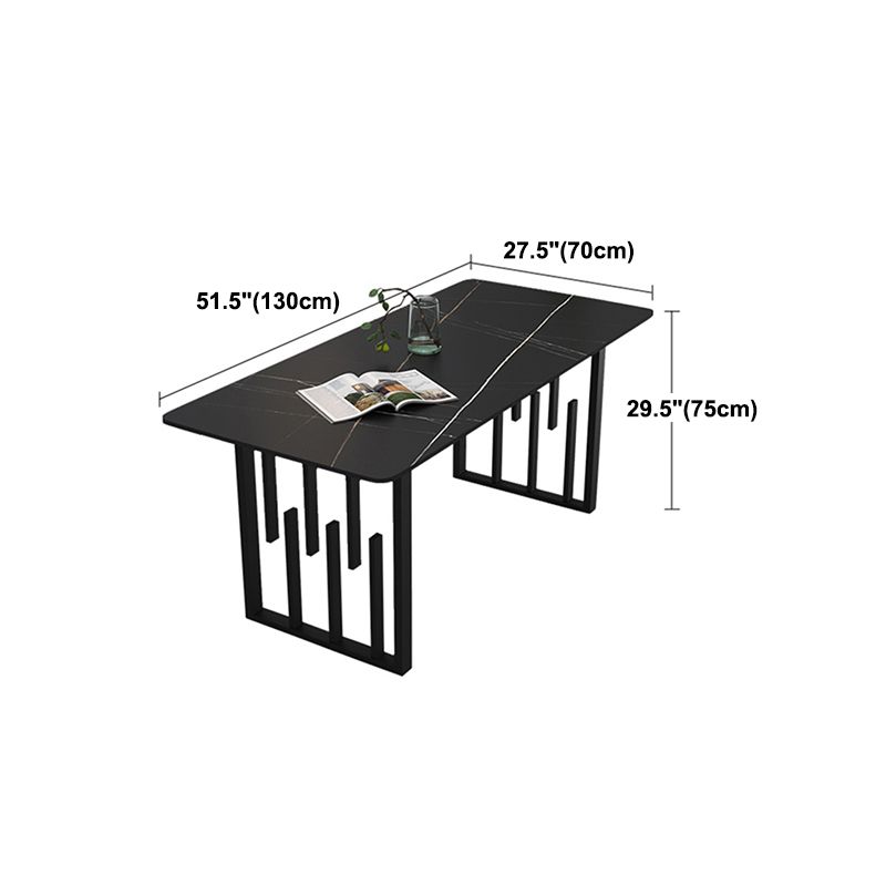 Glam Style Stone Top Double Pedestal Table Home Rectangle Dining Table