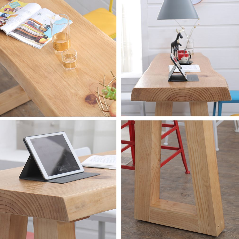 Modern Solid Wood Bar Table Set 1/5 Pieces Double Pedestal Pub Table Set in Natural