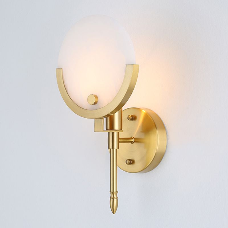 Modern Metal Wall Light Gold Round Wall Sconce with Mica for Living Room