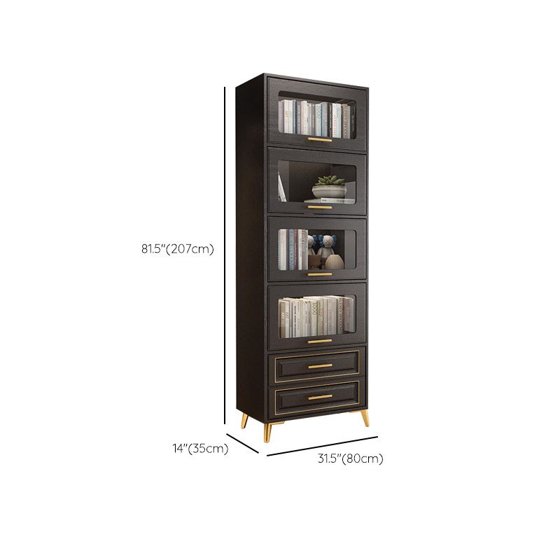 Contemporary Black Chest Glass Paned Accent Cabinet with Drawer