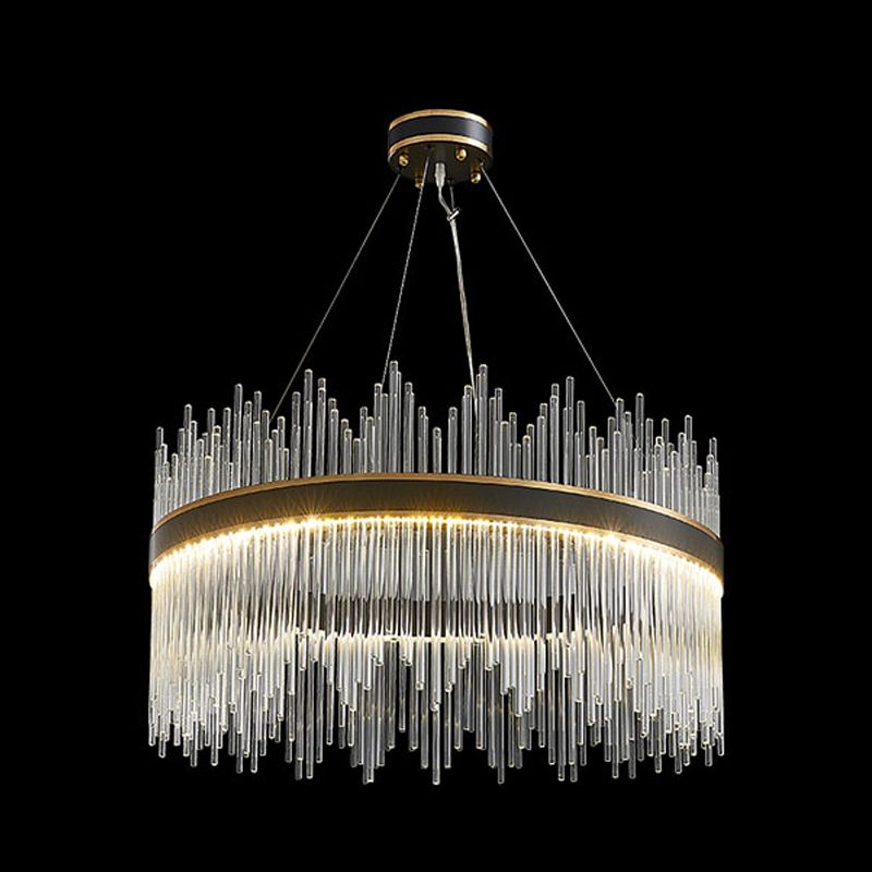 Contemporary Nordic LED Hanging Pendant Light Crystal Circular Chandelier for Living Room