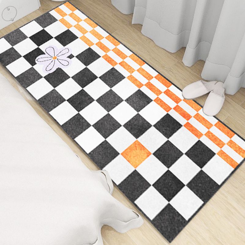 White Modern Rug Polyester Grid Pattern Rug Washable Rug for Home Decor