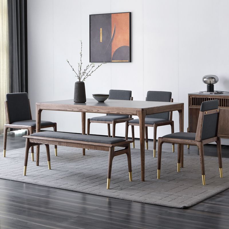 Medieval Modern Sintered Stone Table Rectangle Table with Wooden Base and 4 Legs