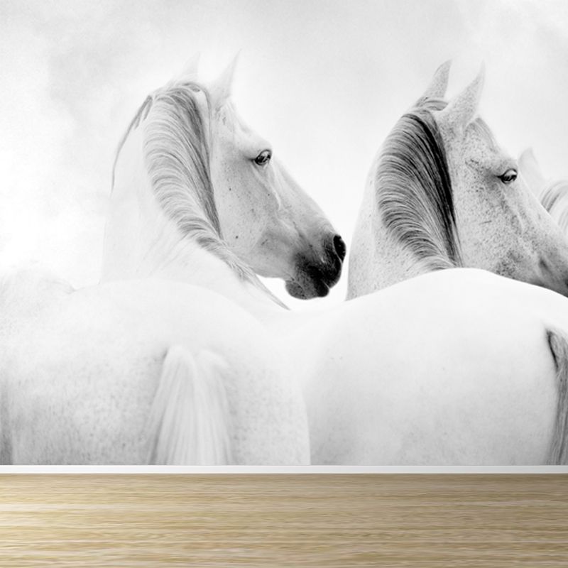 Big White Horse Print Mural Wallpaper Decorative Contemporary Living Room Wall Art