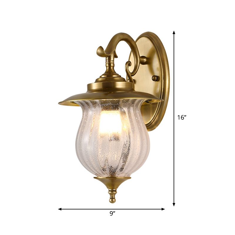 Brass Curved Arm Sconce Light Traditional 1 Head Metal Wall Lighting Fixture for Hallway