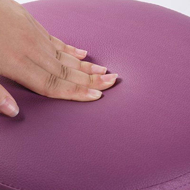 Modern Pouf Ottoman Faux Leather Upholstered Solid Color Round Ottoman with Wheels