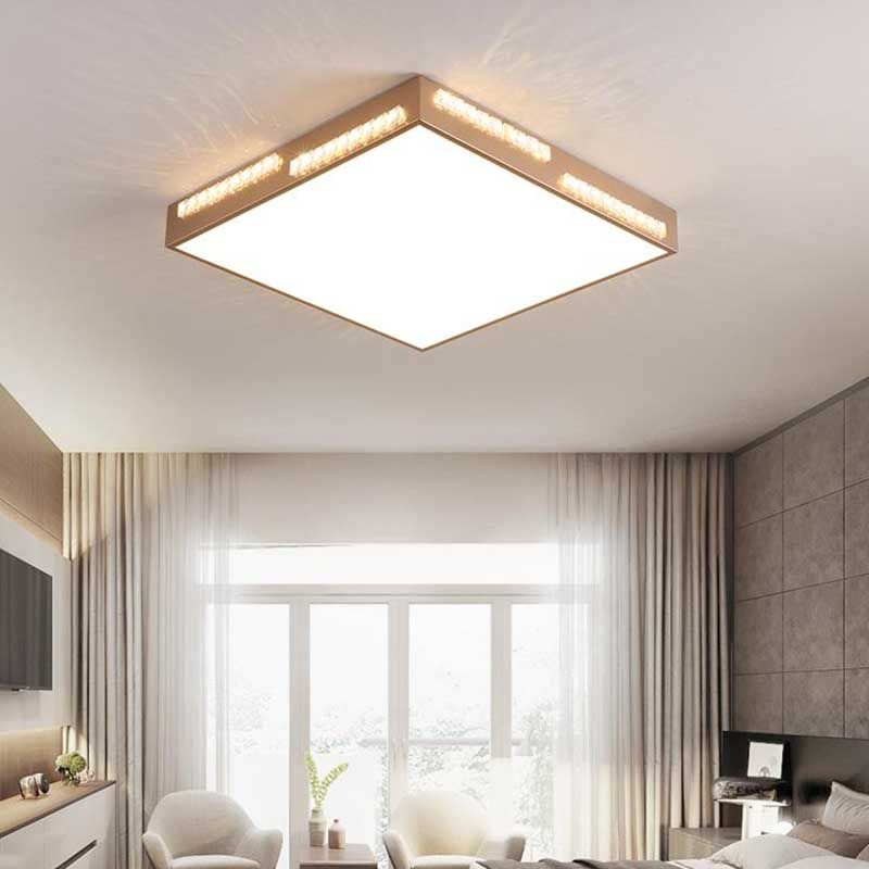 Simple Square/Rectangular LED Flushmount 18"/21.5"/35.5" Wide Metal Golden Bedroom Ceiling Lamp with Crystal Accents