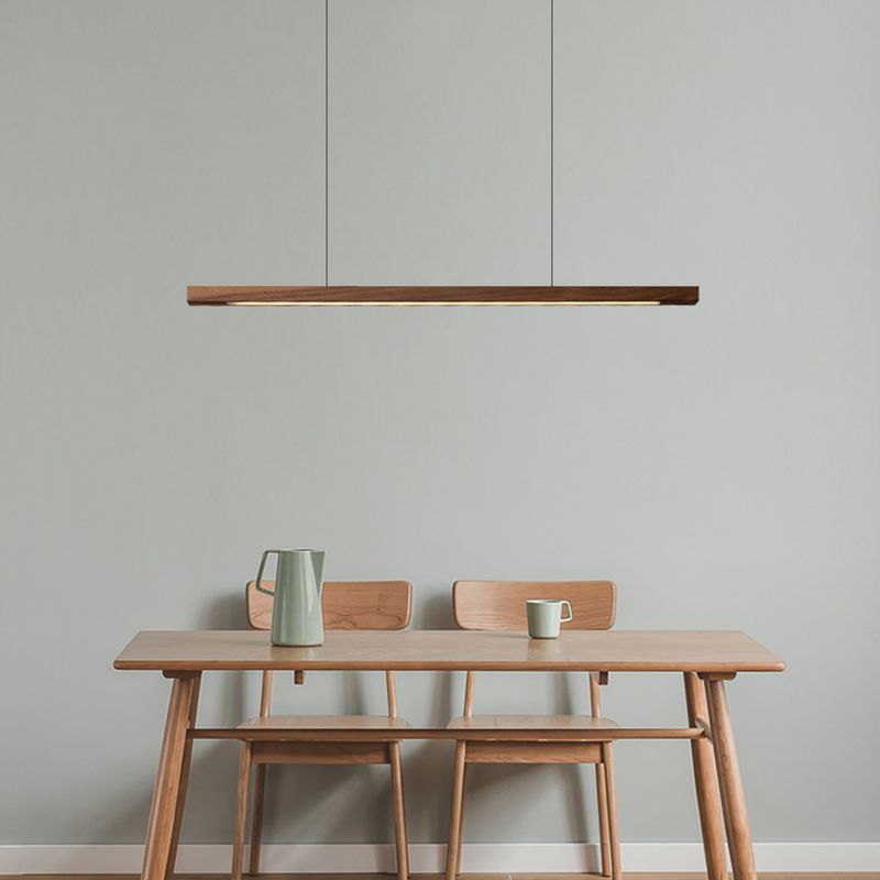 1 Light Linear Island Lighting Modernism Wood Chandelier Light Fixture for Kitchen