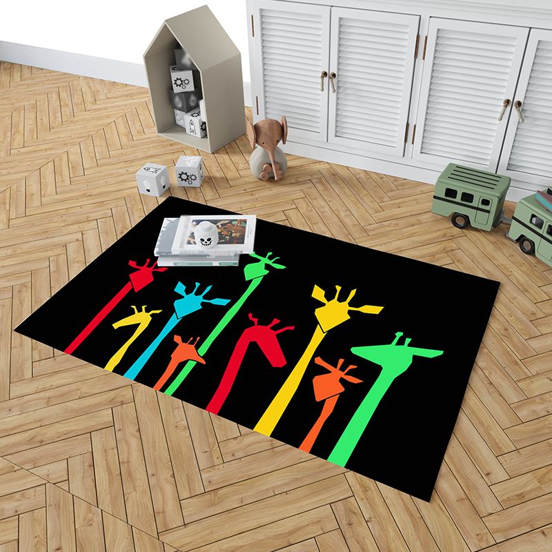 Kids Aeroplane Chess Print Rug Polyester Carpet Non-Slip Backing Indoor Rug for Children's Bedroom