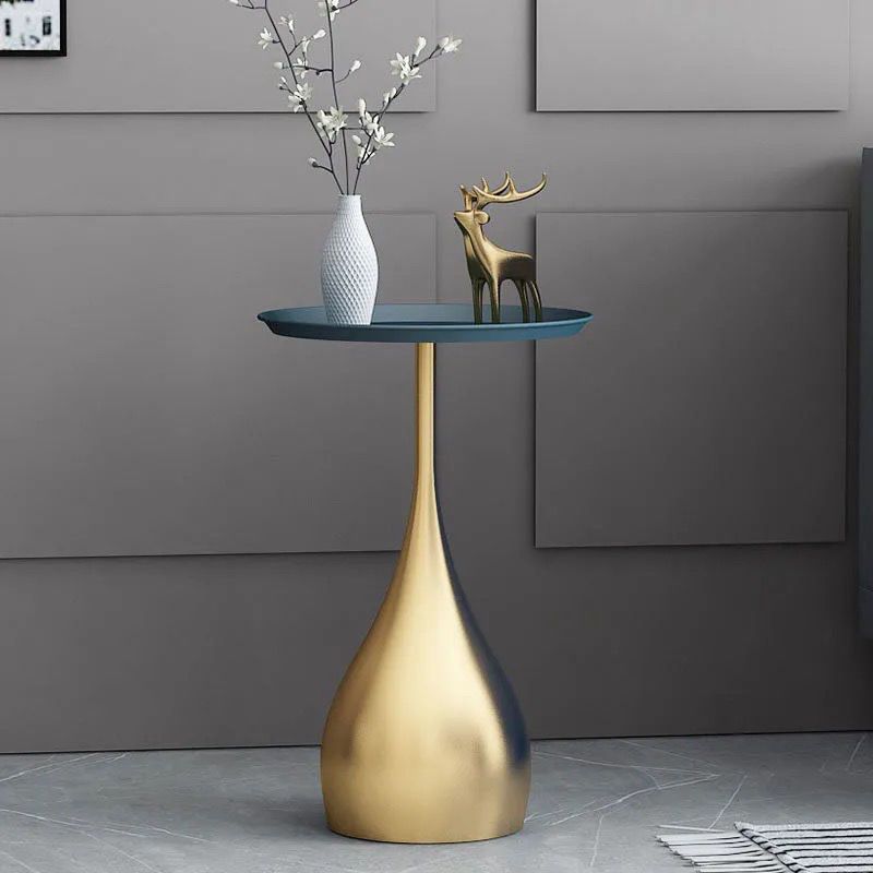 Pedestal Design Metal Base Blue/gold/black Table Top Metal Base Round Side Table