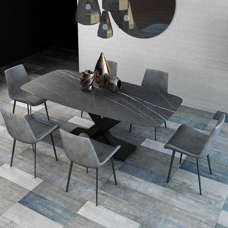 Contemporary Furniture Rectangle Stone Dining Room Table in Black
