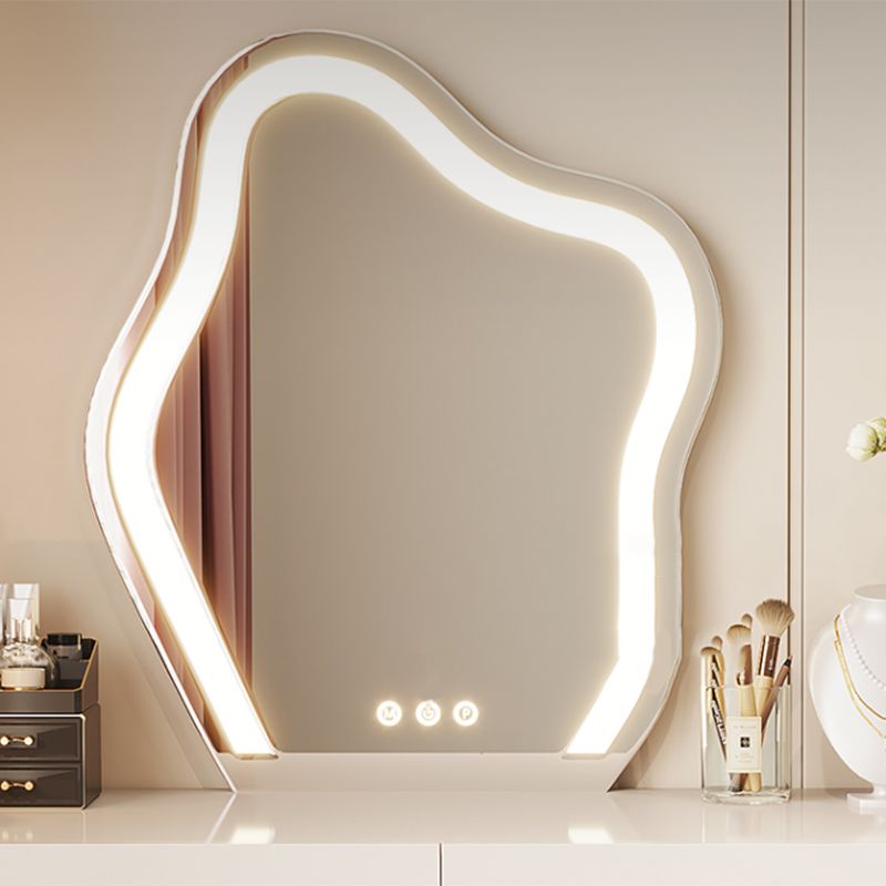 Contemporary White With Drawer Bedroom Lighted Mirror Dressing Table