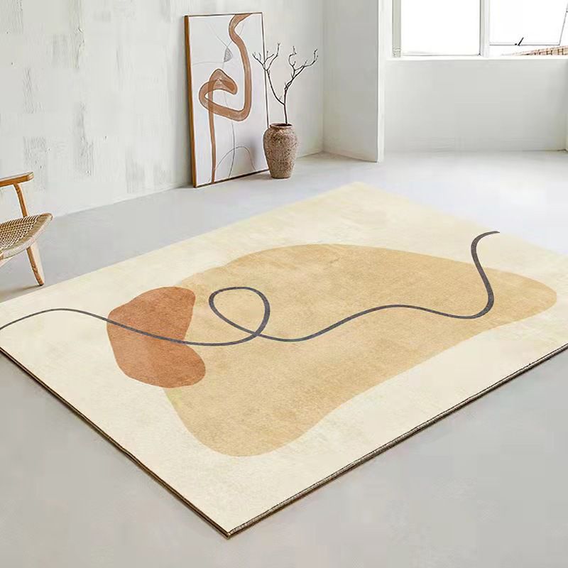 Beige Simplicity Rug Polyester Line Rug Stain Resistant Rug for Living Room