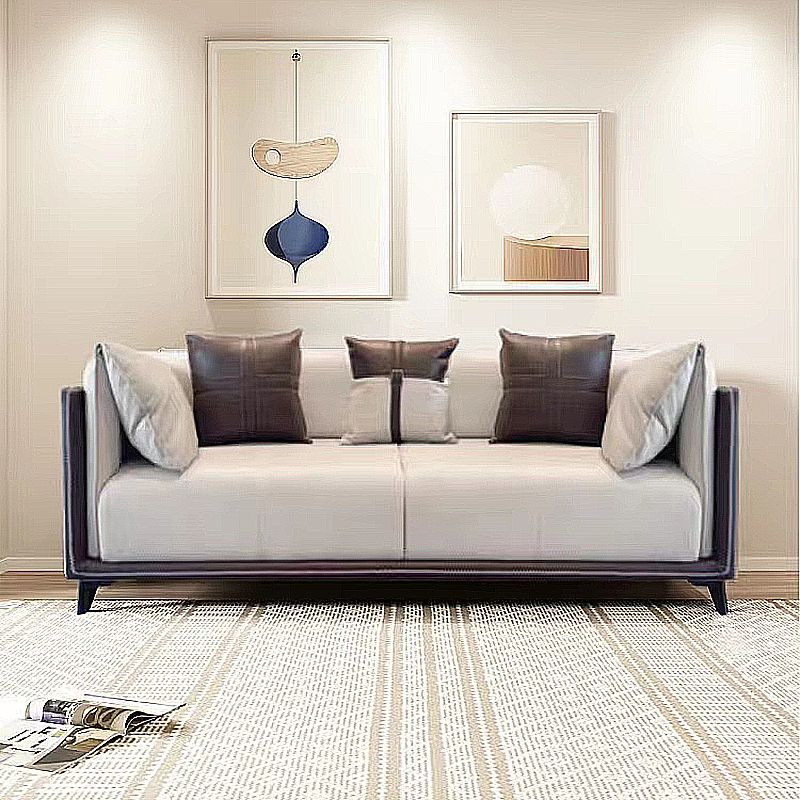 29.5" H Contemporary Faux Leather Pillow Top Arm Sofa for Living Room