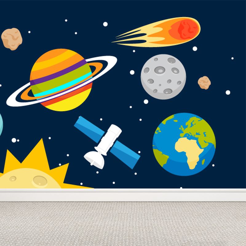 Astronomy Outer Space Mural Decal Kids Style Non-Woven Fabric Wall Decor in Dark Color