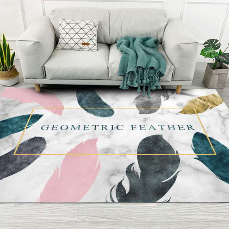 Luxury Living Room Rug Multi Colored Plant Pattern Carpet Polypropylene Machine Washable Anti-Slip Rug