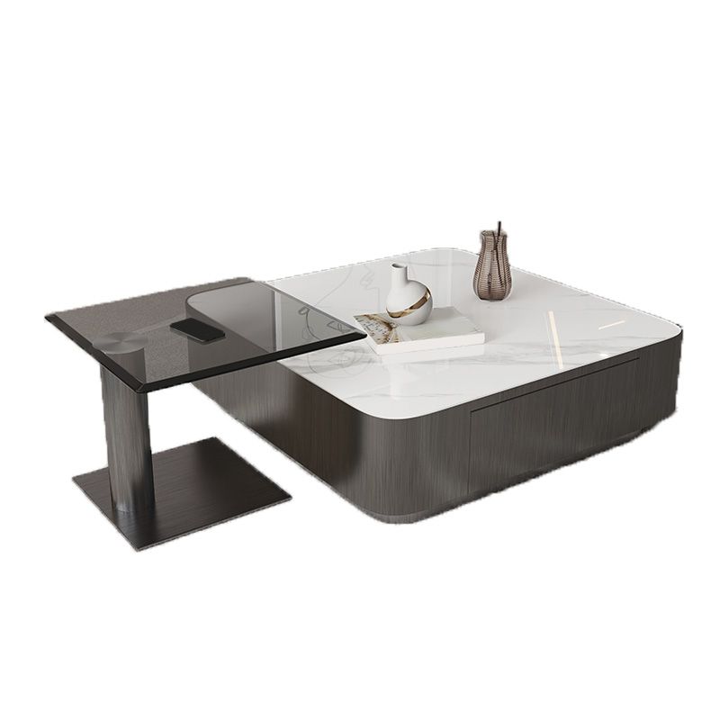 Square Slate Coffee Table Set Contemporary 2 Drawers Cocktail Table
