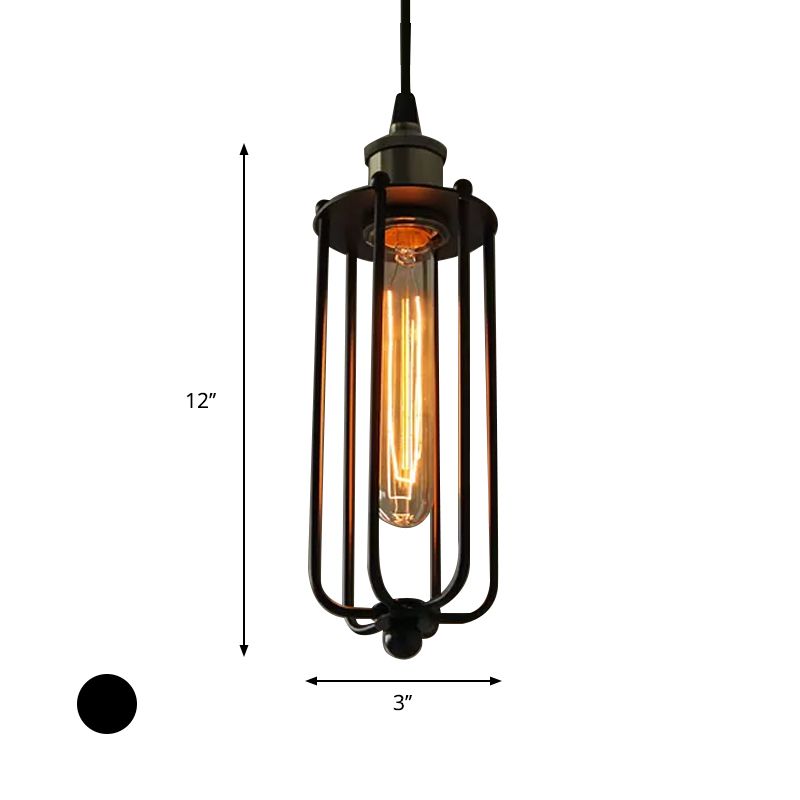 Lámpara de colgante negro mate metálico Cilindro Tombra de jaula 1 Light Vintage Style Accesorio de colgantes