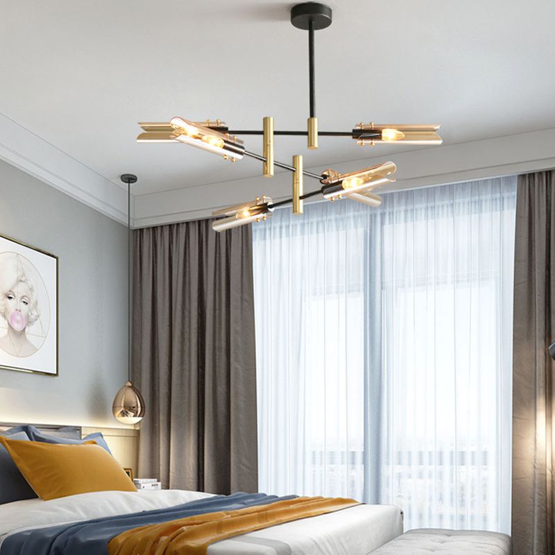 Glazen geometrische hanglamp in moderne creatieve stijl smeedijzeren kroonluchter voor eetkamer