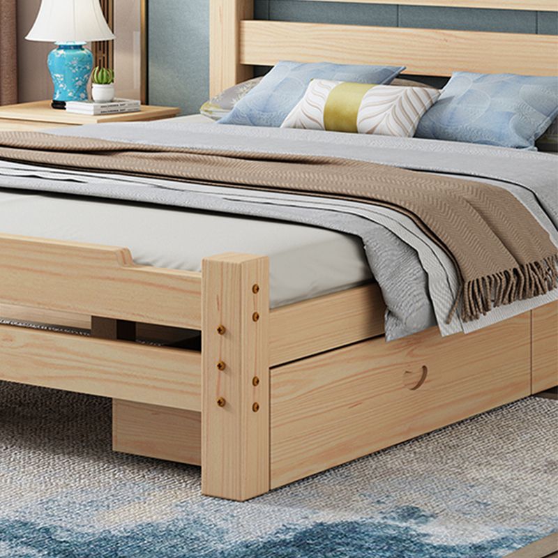 Pine Wood Bed in Light Brone Scandinavian Bed with Headboard