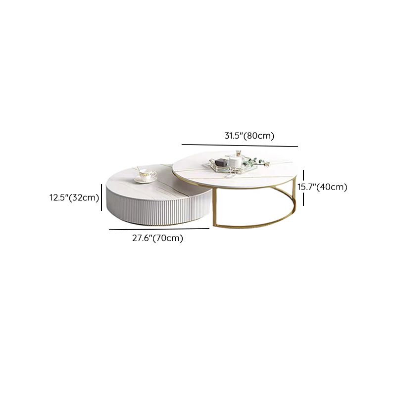 Slate Round Coffee Table Glam Nesting Coffee Table Set with Drawers