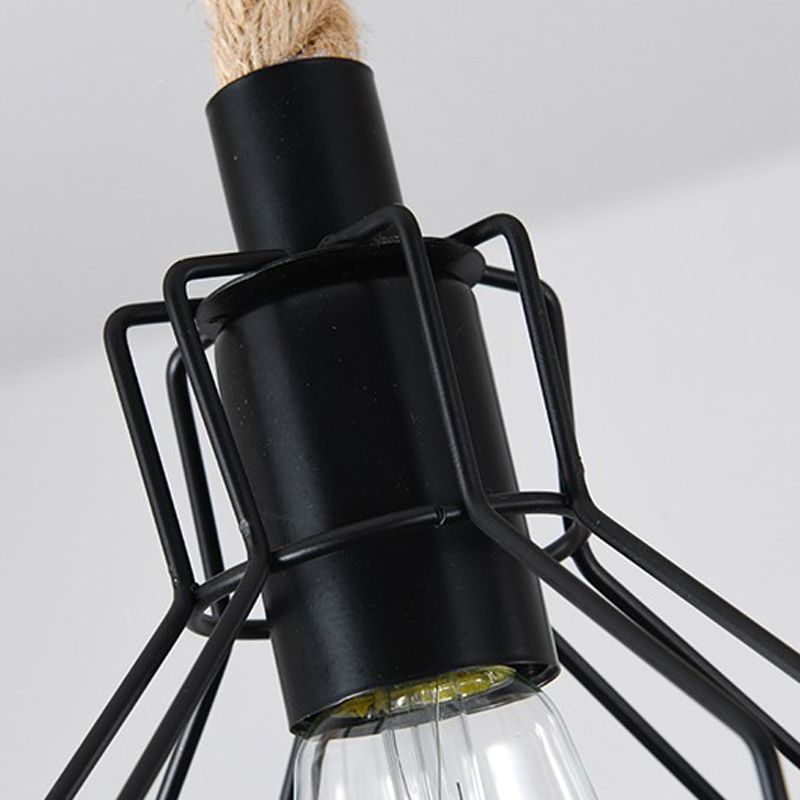 Industrial Style Hemp Rope Pendant Light Retro Hanging Light for Living Room