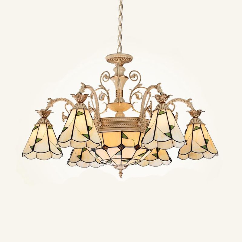 Éclairage de lustre conique baroque Luminations 9/11 Verre coupée Lumière suspendue en blanc et or