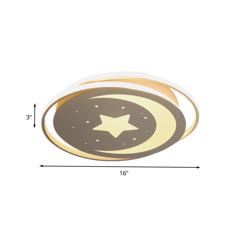Acrylic Moon and Stars Flush Light Modern LED White Ceiling Flush Mount in White/Warm Light, 16"/19.5" Width