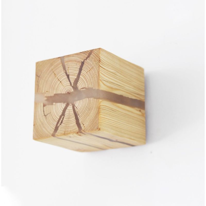 Log Color 1-Light Wall Lamp in Modern Minimalist Wooden Square Wall Light for Bedroom
