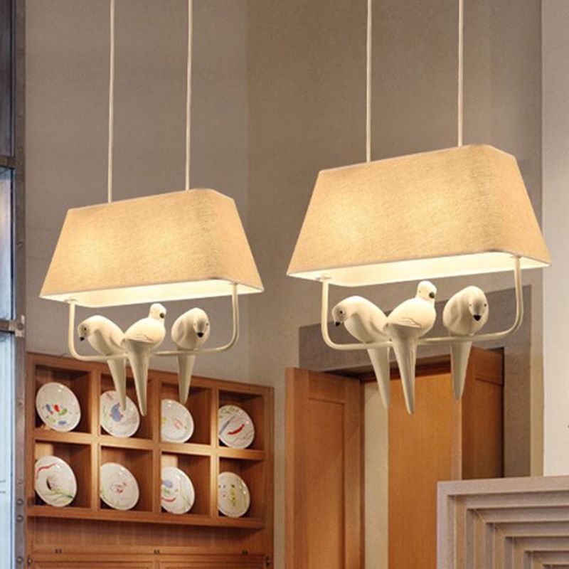 Dinning Room Pendant Light Fixture Rustic White Hanging Lamp Kit Square Fabric Shade