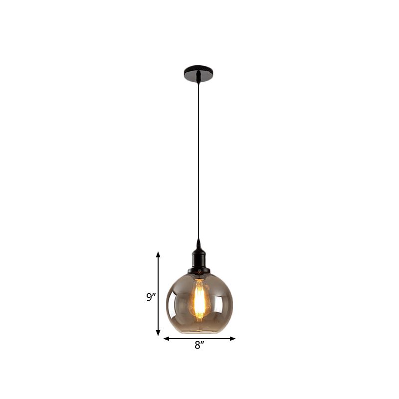 Black 1 Light Pendse Techo Light Farmhouse Smoked Globe Lighting Fixture
